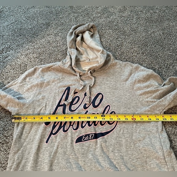 AEROPOSTALE L Gray Pullover Hoodie Navy Pink Cursive Logo Sweatshirt R $45 - Picture 6 of 7